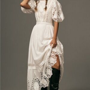 Anthropologie White Mock-Neck Lace Dress